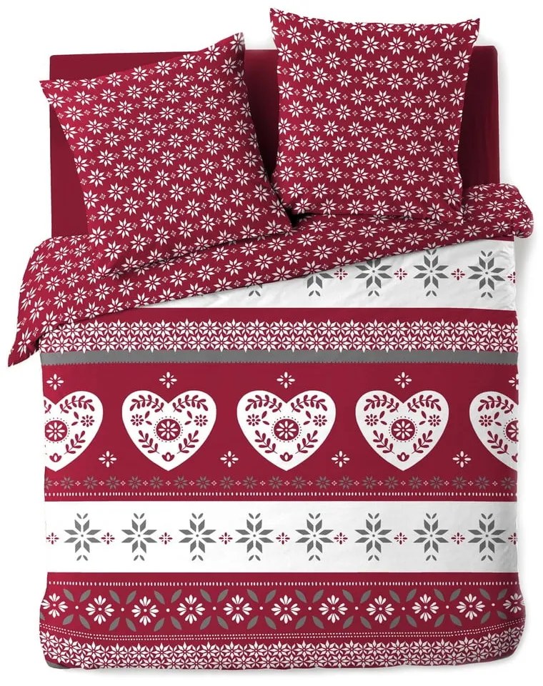 Червено двойно удължено памучно спално бельо 240x220 cm Alpage – douceur d'intérieur