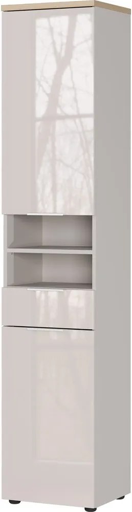 Кремав гланцов висок/тесен шкаф за баня 39x190 cm Tavira – Germania