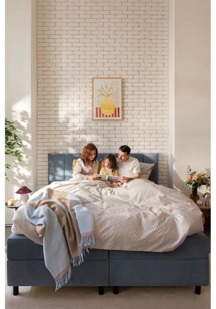 Синьо боксспринг легло с място за съхранение 180x200 cm Elva Bold Line – Bonami Selection