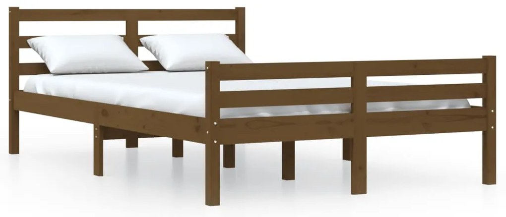 814797 vidaXL Рамка за легло меденокафява дърво масив 135x190 cм Double