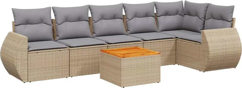 3257347 vidaXL Градински диван с възглавници, 7 части, бежов полиратан