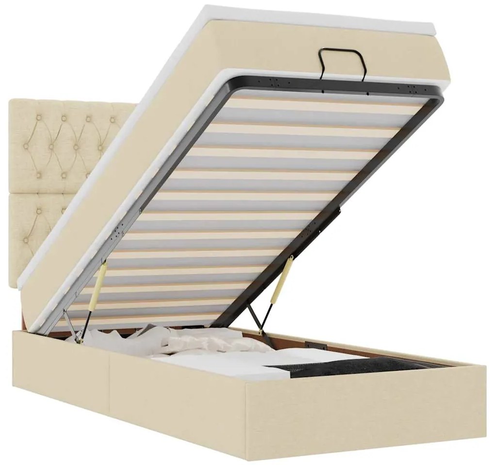 3314070 vidaXL Османска легло с матрак и LED, кремаво, 100x200 см, плат