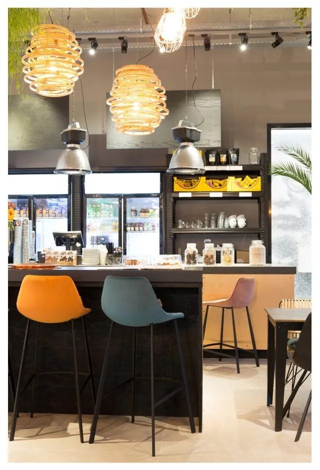 Комплект от 2 бар стола в бензиново синьо с кадифена тапицерия, височина 106 cm - Dutchbone