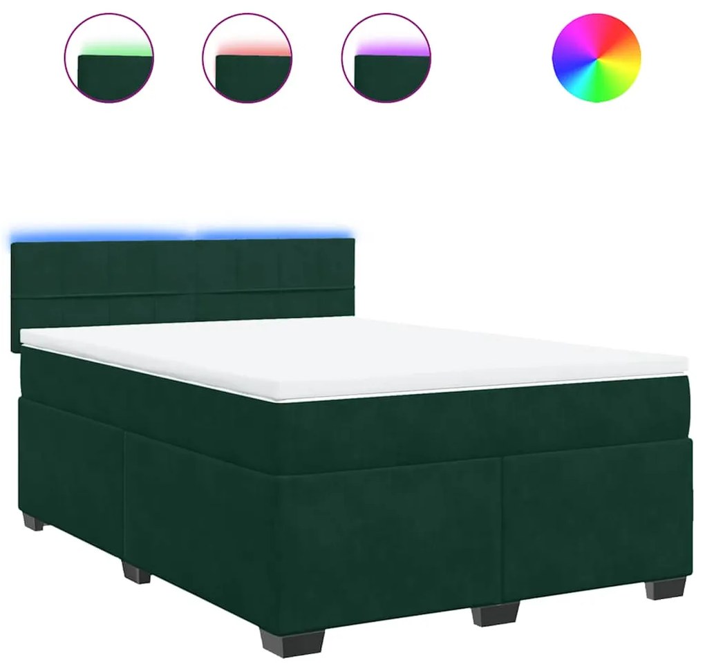 3288633 vidaXL Боксспринг легло с матрак, тъмнозелено, 140x200 см, кадифе