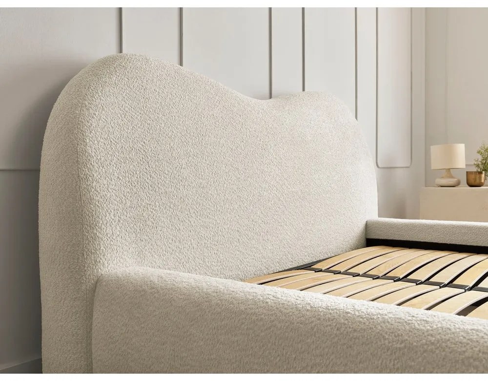 Бежово двойно легло 180x200 cm тапицирано с място за съхранение с включена подматрачна рамка Orlane – Bobochic Paris