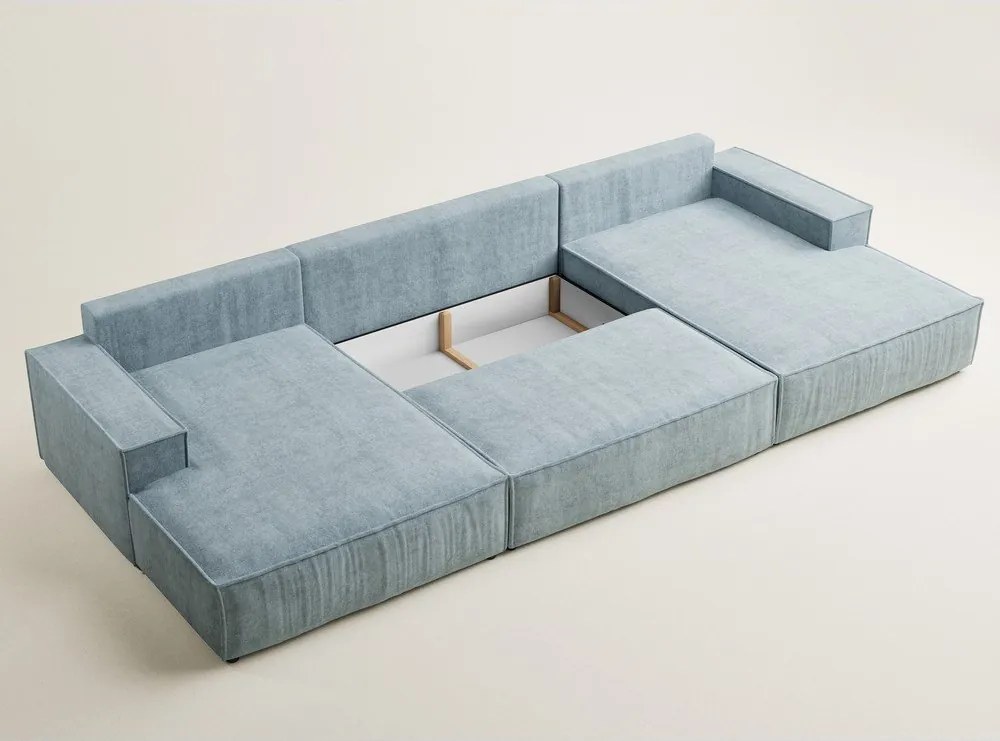 Светлосин шенилов сгъваем/с място за съхранение ъглов диван (U форма) Kyoto – Maison de Rêve