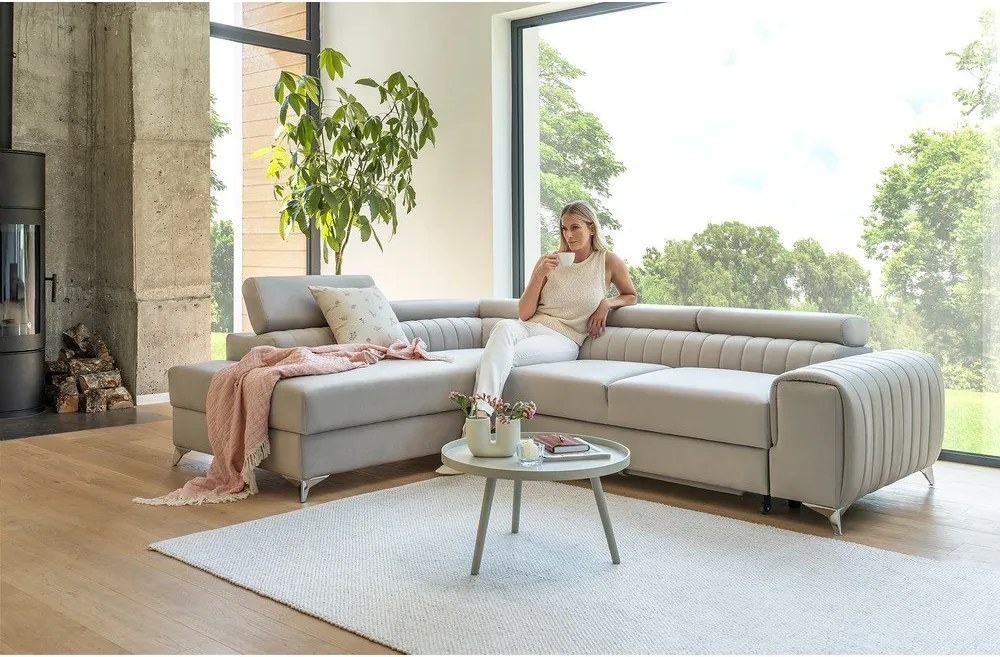 Жълт кадифен разтегателен ъглов диван с място за съхранение (десен ъгъл L форма) Laurence – ELTAP