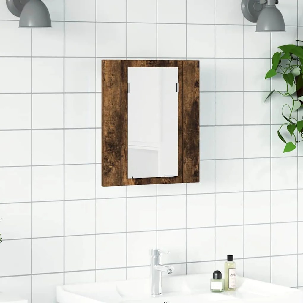 822833 vidaXL LED шкаф за баня огледало опушен дъб 40x12x45см инженерно дърво