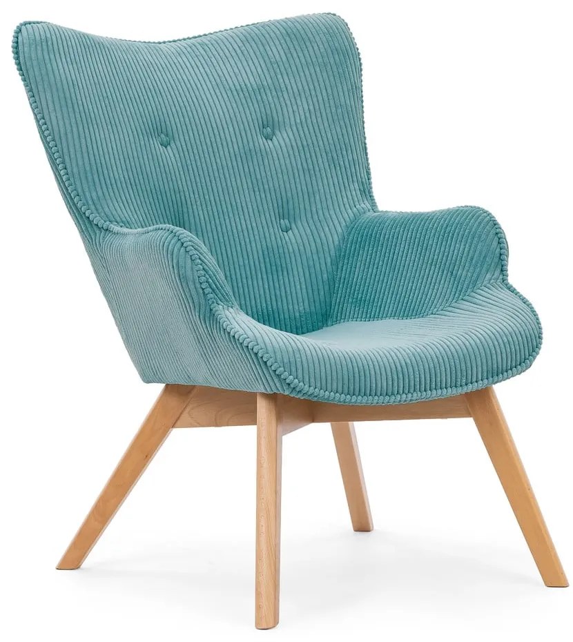 Тюркоазен фотьойл с табуретка от рипсено кадифе Niko – Ropez