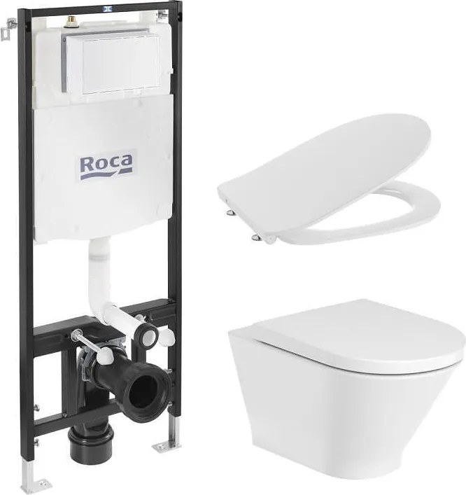 Комплект за WC, Active One 4 в 1 The Gap Rimless (бутон по избор) конзолна чиния, седалка и капак забавено падане Slim, структура