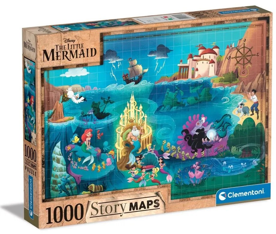 Clementoni - Пъзел 1000ч Disney Story Maps The Little Mermaid 39664