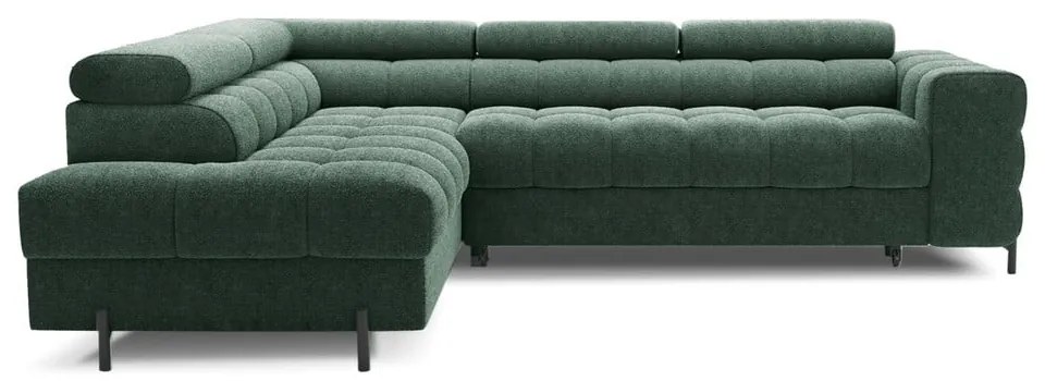 Зелен разтегателен ъглов диван с място за съхранение от букле (ляв ъгъл L форма) Ferucce – ELTAP
