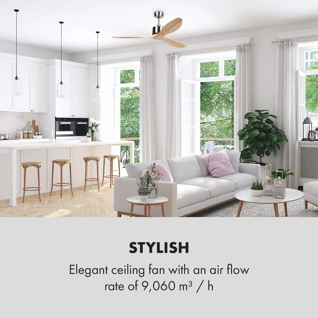 Klarstein Таванен вентилатор Santa Elena 52" 9060 м³/ч 3 перки от истинско дърво