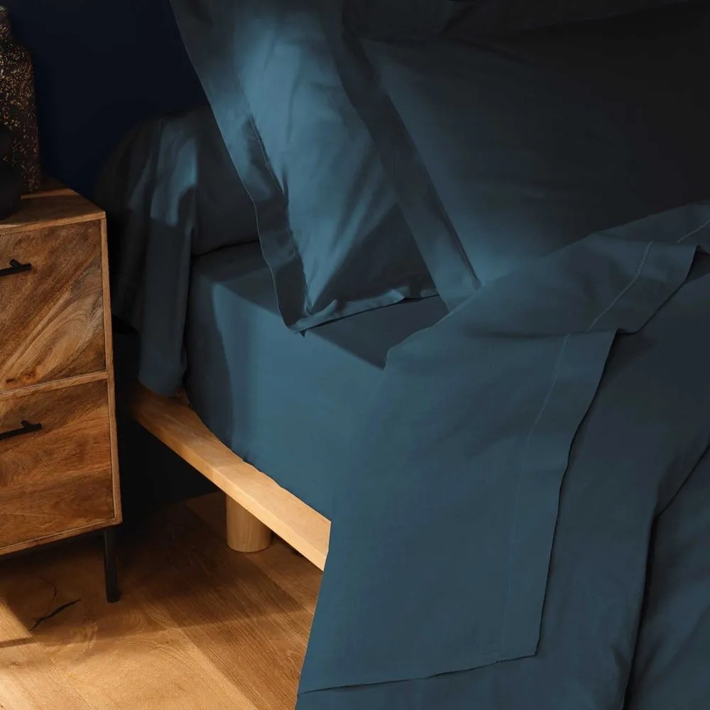 Син еластичен памучен чаршаф 180x200 cm Lina – douceur d'intérieur