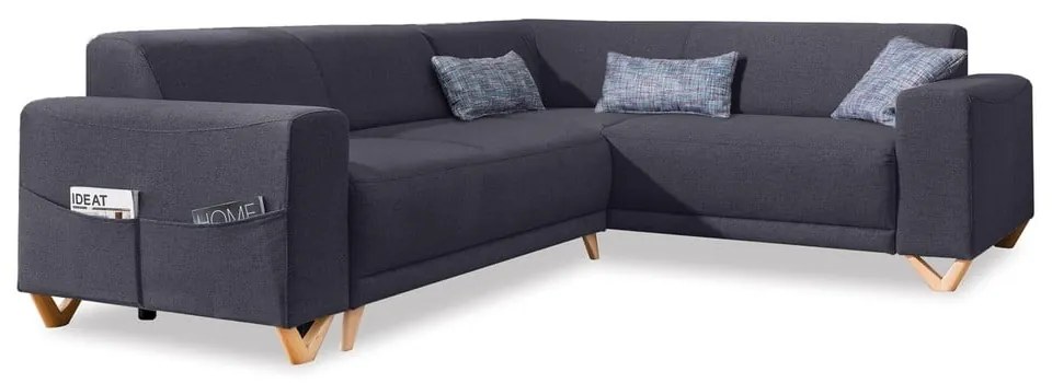 Антрацитен разтегателен/с място за съхранение ъглов диван (десен ъгъл/L форма) Classy Sophie – Miuform