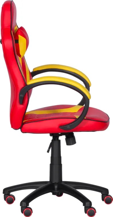 Геймърски стол с футболни мотиви Carmen 6305, До 100 кг, Еко кожа, Регулиране на люлеенето, Силиконови колелца, Червен/жълт