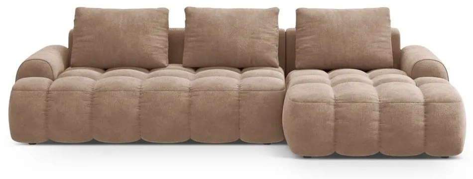 Светлокафяв кадифен сгъваем/с място за съхранение ъглов диван (десен ъгъл) Linz – Cosmopolitan Design