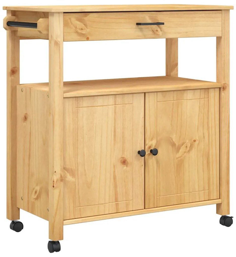376106 vidaXL Кухненска количка "MONZA" 84x40x88,5 см борово дърво масив