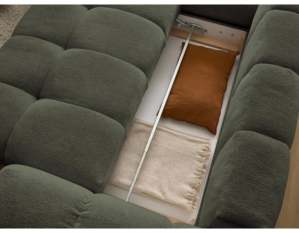 Зелен шенилов сгъваем/с място за съхранение ъглов диван (ляв ъгъл/L форма) Everest – Bobochic Paris