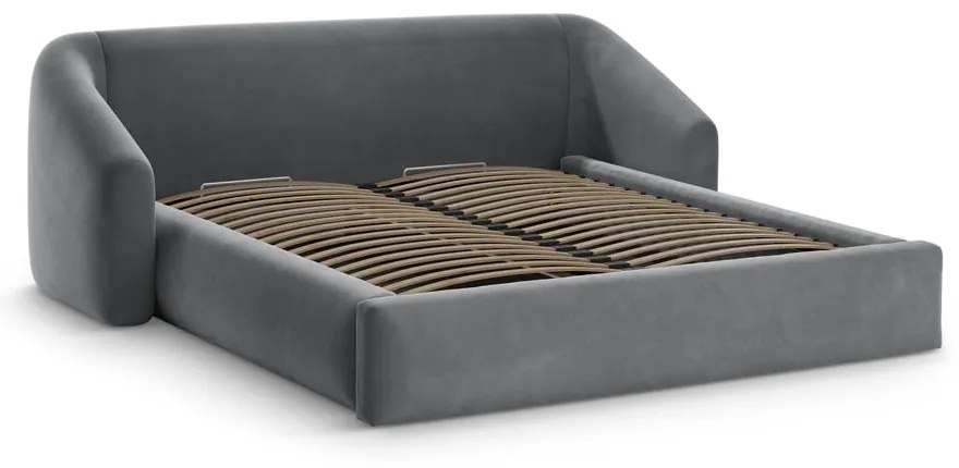 Сиво двойно легло 200x200 cm тапицирано с място за съхранение с включена подматрачна рамка Campi – Cosmopolitan Design