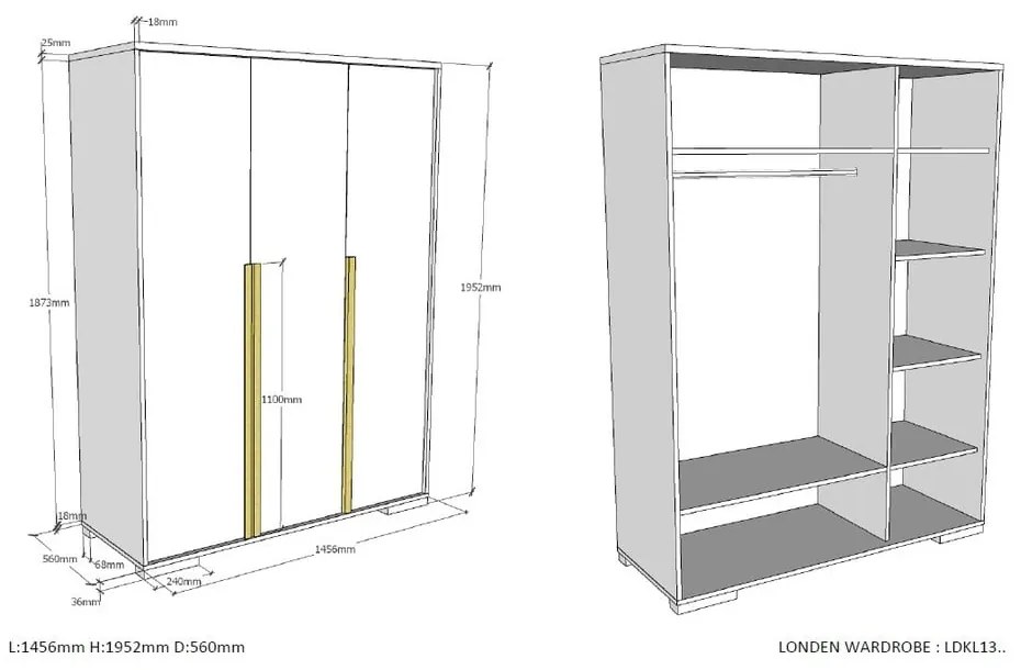 Бял детски гардероб 146x195 cm London – Vipack