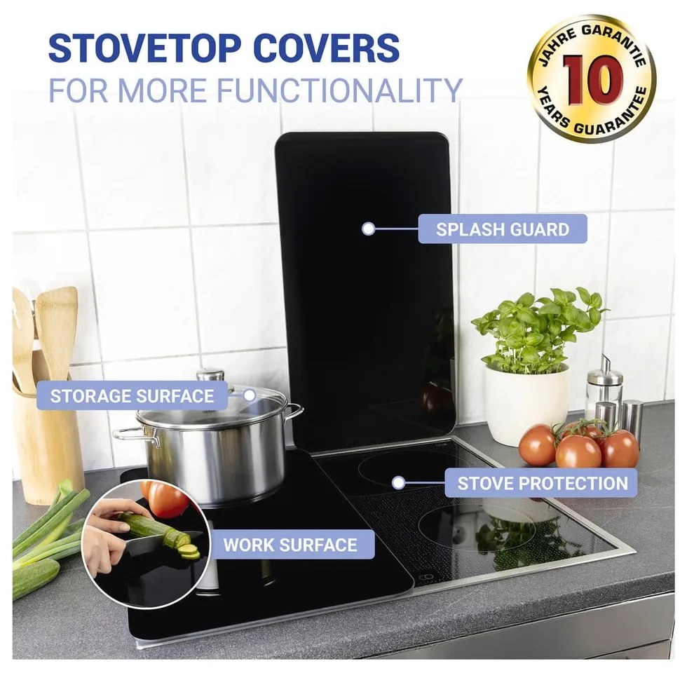 Комплект от 2 стъклени капака за печка Universal black - Wenko