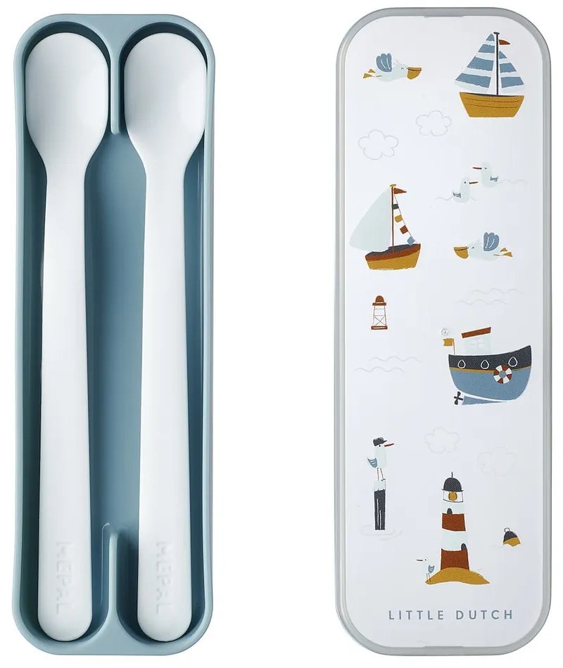 Пластмасови бебешки лъжички в бяло и светлосиньо в комплект от 2 броя Sailors bay – Mepal