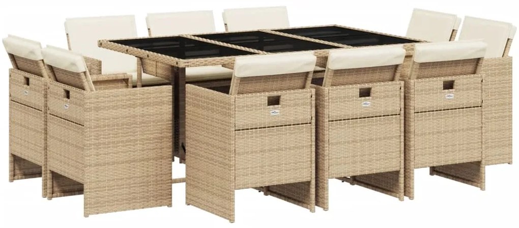 3210670 vidaXL Градински комплект с възглавници, 11 части, бежов полиратан