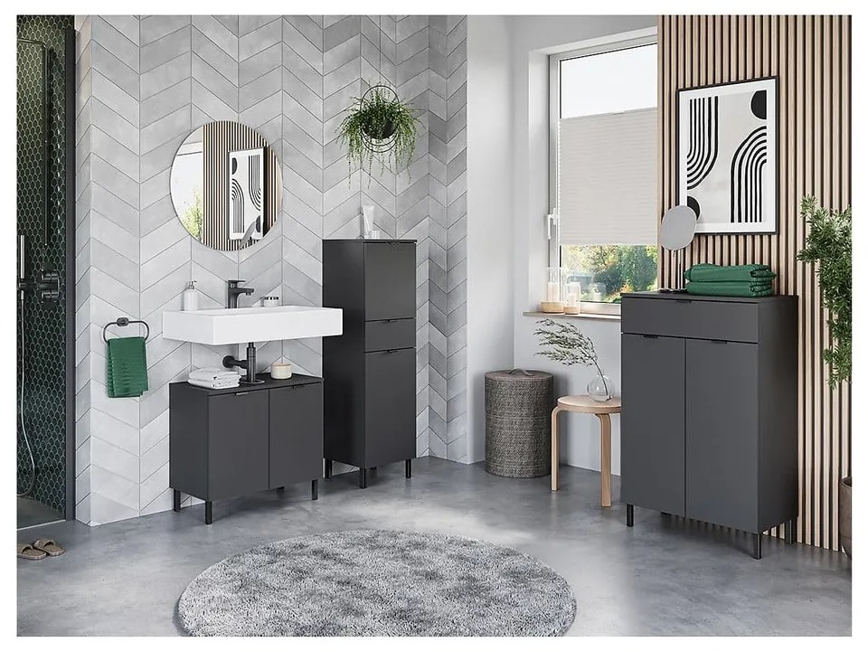 Антрацитен висок шкаф за баня 60x97 cm Arcena – Germania