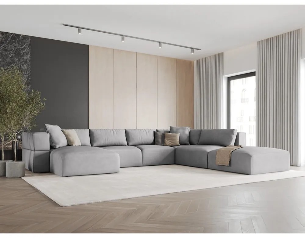 Светлосив ъглов U-образен диван, десен ъгъл Esther – Milo Casa