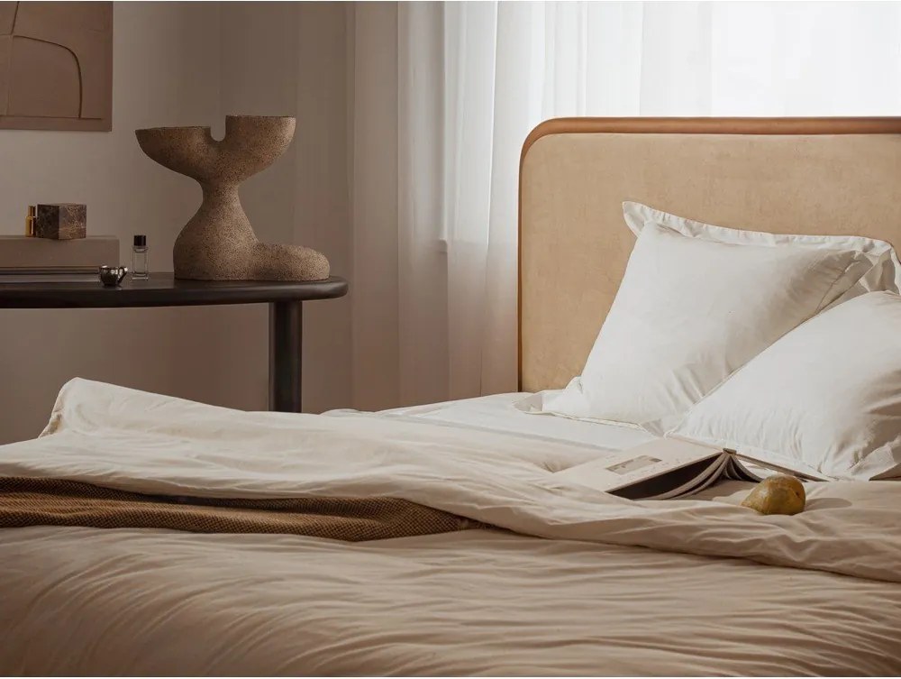 Сиво-бежово двойно легло 180x200 cm тапицирано с включена подматрачна рамка Aveline – Micadoni