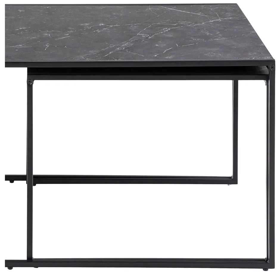 Матово черно масички за кафе в комплект от 3 бр. с плот от имитация на мрамор 60x120 cm Infinity – Actona