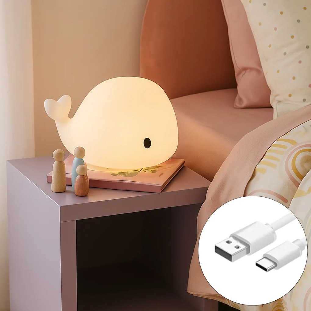Настолна лампа бяла 30см с димируем LED IP54 презареждаема - Baby Whale