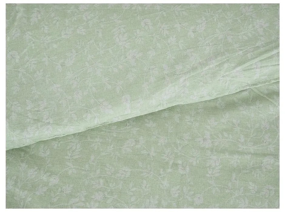 Зелено единично крепирано спално бельо 140x200 cm Green Flowers – B.E.S.