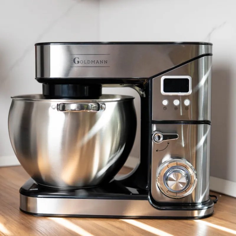 Планетарен миксер Goldmann GM-1115ED, 2800W, 10 л, 6 скорости + импулси, Таймер, Иноксова купа, LED, Инокс