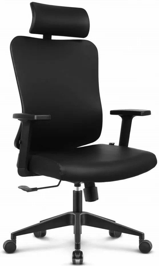 Ергономичен офис стол HC-1041 - черен, с регулируема облегалка за глава и лумбална опора