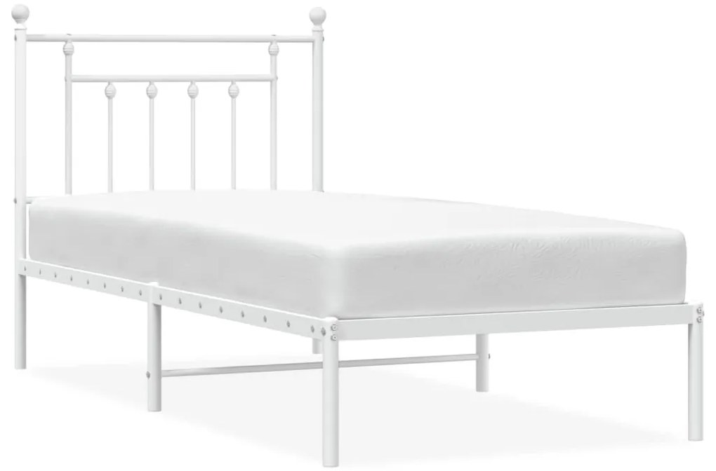 353578 vidaXL Метална рамка за легло с горна табла, бяла, 90x190 см