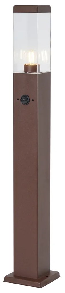 Външна лампа ръждивокафява с прозрачно стъкло 80 см IP44 с контакт и сензор за движение - Malios