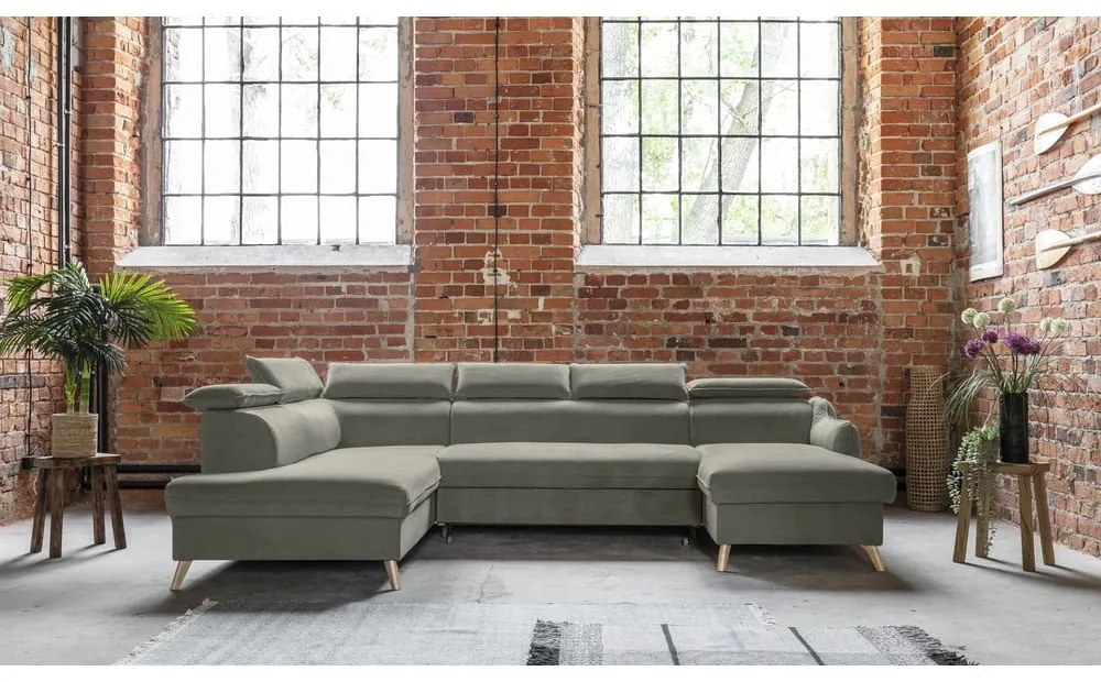 Светлосив кадифен U-образен ъглов диван (ляв ъгъл) Sweet Harmony - Miuform