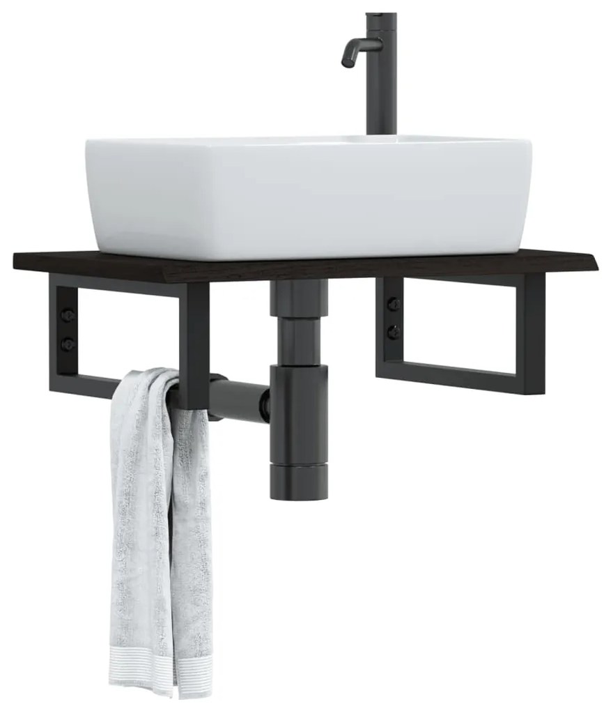 3302581 vidaXL Стенен рафт за мивка, стомана и масивно дърво дъб