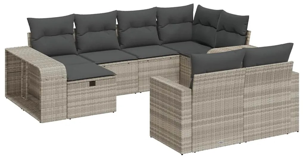 3326066 vidaXL Градински комплект с възглавници, 10 части, светлосив полиратан