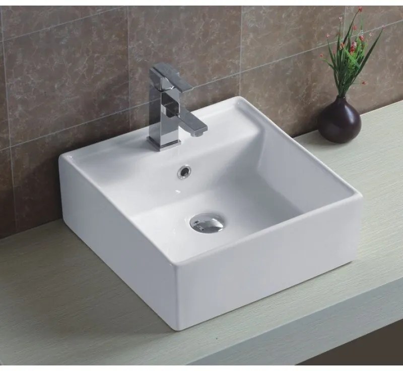 Мивка за баня ICB 865, с отвор за смесител, монтаж върху плот, порцелан, бял, 42x42x15см