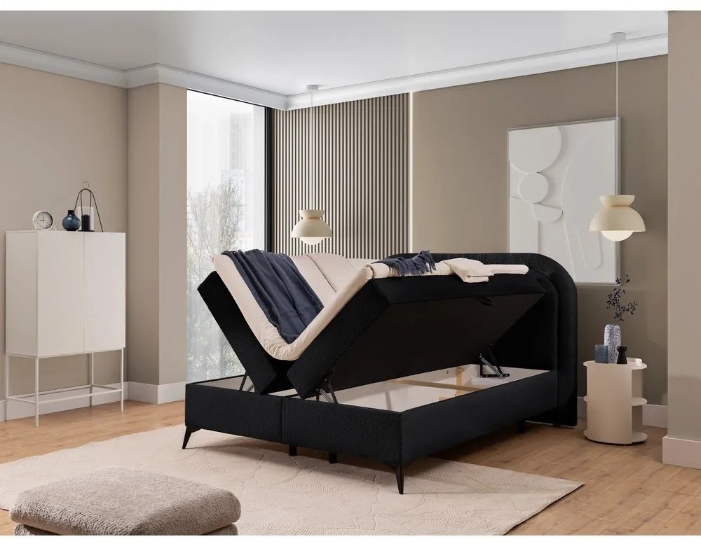 Черно боксспринг легло 140x200 cm с място за съхранение Ornes – Ropez