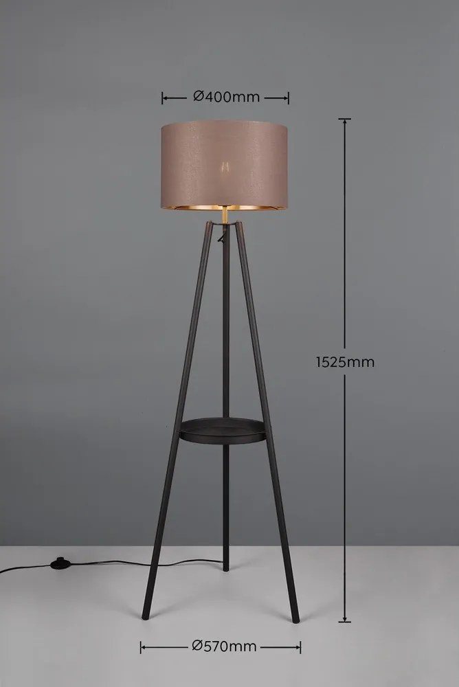 Черна подова лампа с рафт (височина 152 cm) Colette - Reality