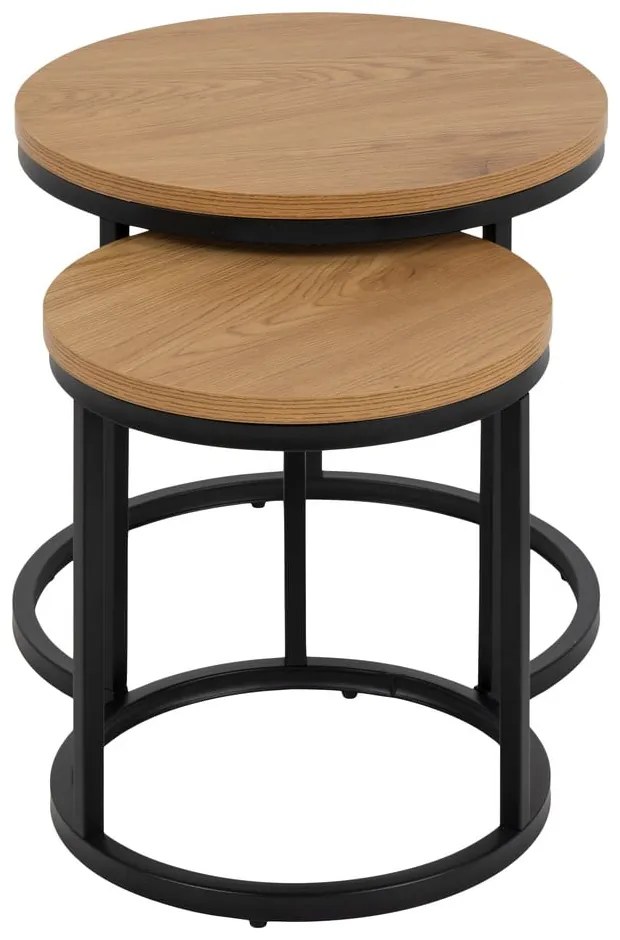 Кръгли странични масички в комплект от 2 бр. с дъбов плот ø 45 cm Spiro – Actona