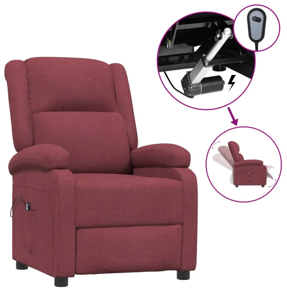 3098356 vidaXL Електрически стол реклайнер, виненочервен, текстил