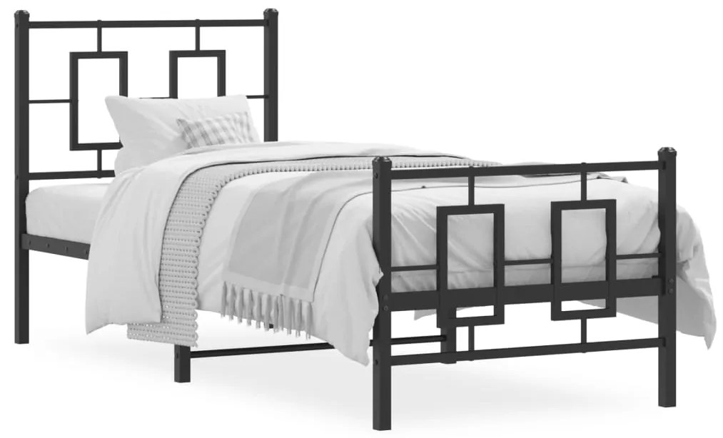 374250 vidaXL Метална рамка за легло с горна и долна табла, черна, 80x200 см