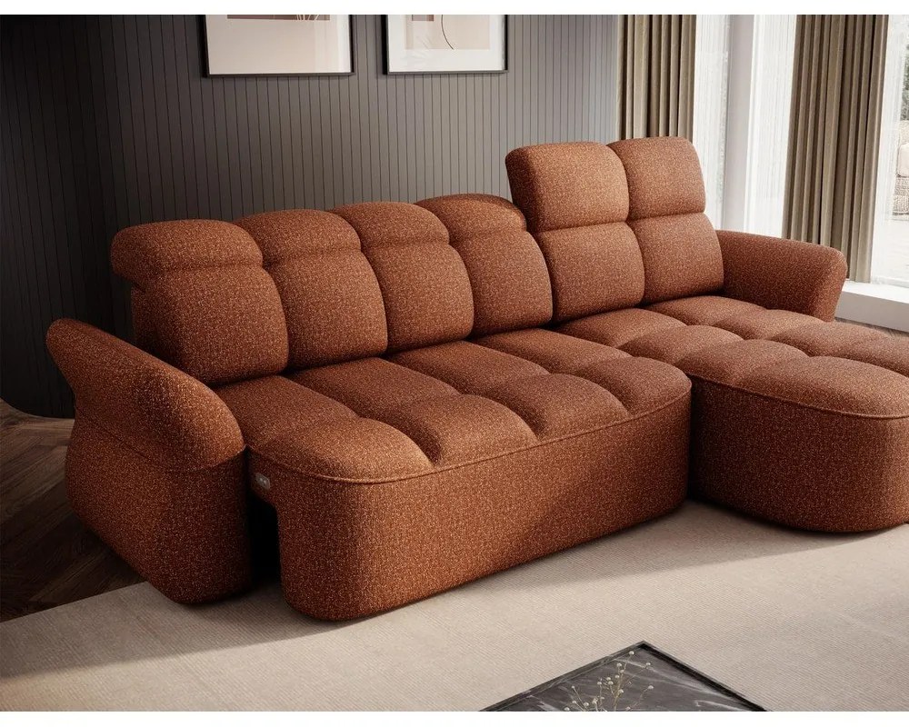 Теракотен кадифен сгъваем/с място за съхранение ъглов диван (десен ъгъл) Beneth – ELTAP