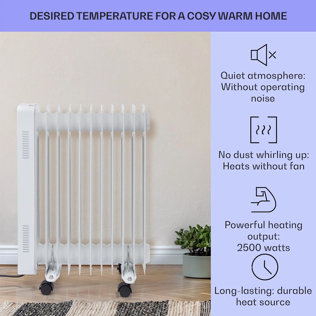 Sanford Smart, маслен радиатор, мощност 2500 W, седмичен таймер, LED дисплей, сензорен панел, приложение Klarstein