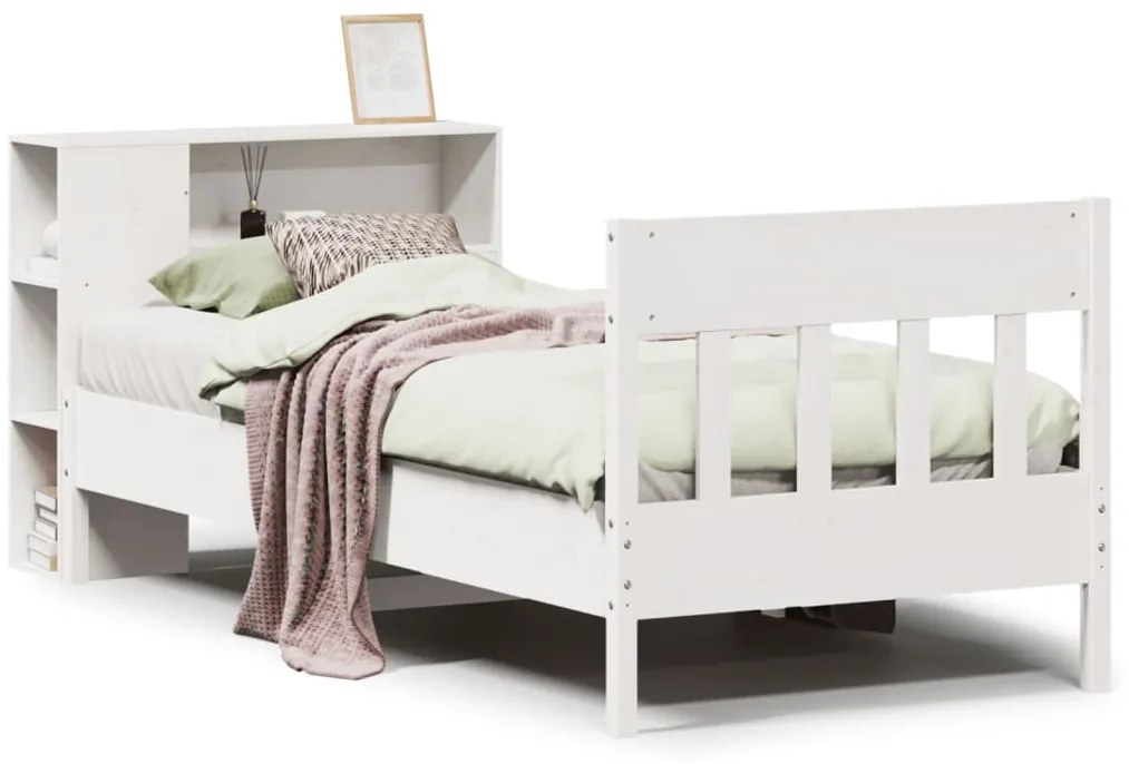 3323201 vidaXL Легло с етажерка за книги, без матрак, 90x200 см, бор масив